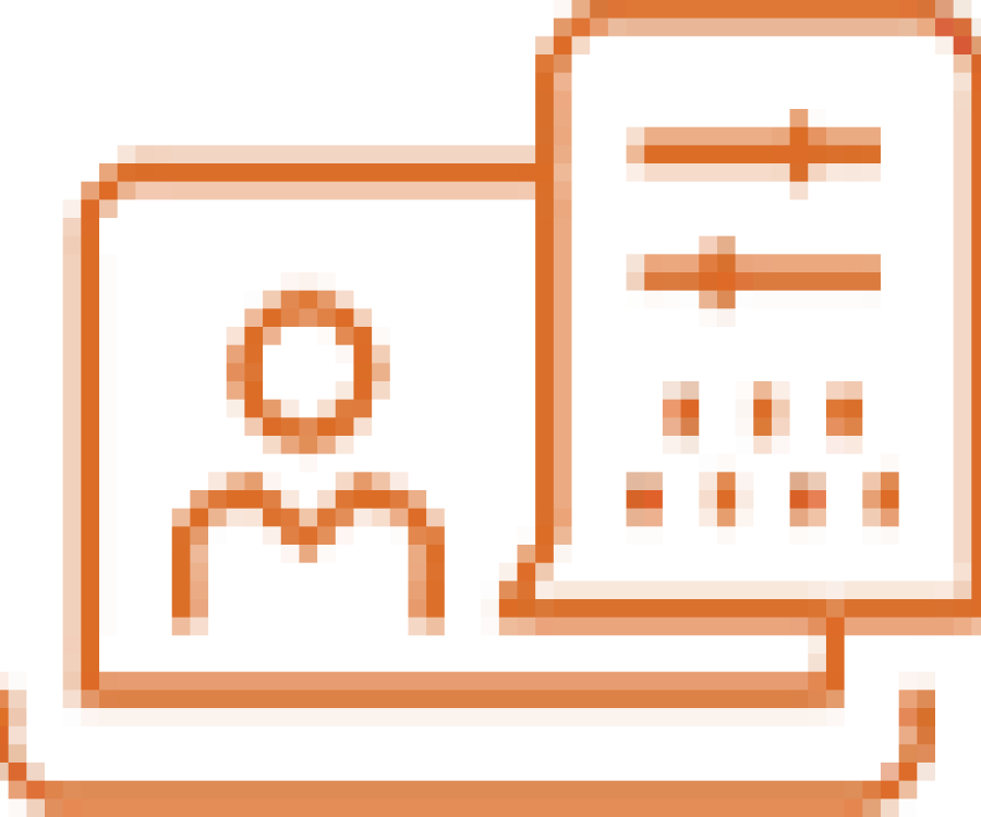 icon depicting a laptop with a person on the display with a report hovering in the top right corner